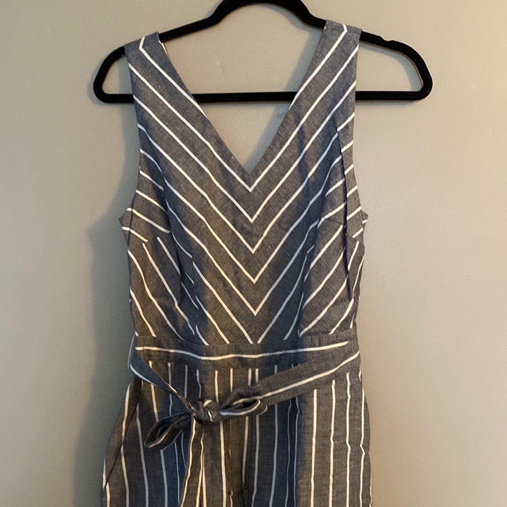 LOFT-Chambray and White Striped Jumpsuit-Size 4